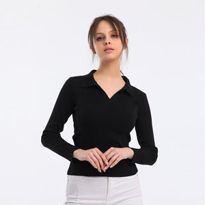 Black Long Sleeve Polo Women's Shirt